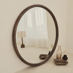 Amora - Large Warm Wood Round Wall Mirror 100cm x 100cm