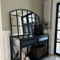 Bridgewater - Black Industrial Arched Metal Window Mirror 120cm x 80cm