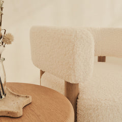 Cara - Boucle Accent Chair Ivory & Warm Wood