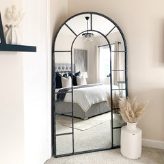 Chicago - Crushed Black Industrial Arched Full Length Metal Mirror 179cm x 100cm