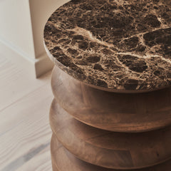 Orinthia - Dark Emperador Marble Round Dark Wood Premium Side Table