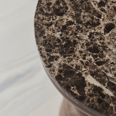 Belgravia - Dark Emperador Marble Round Dark Wood Premium Side Table