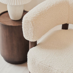 Cara - Boucle Accent Chair Ivory & Dark Wood