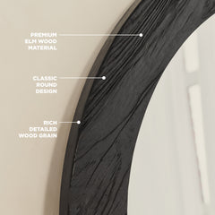 Elowyn - Large Black Elm Wood Round Organic Wall Mirror 100cm x 100cm