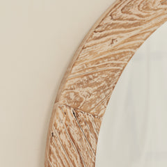 Elowyn - Large White Washed Elm Wood Round Organic Wall Mirror 100cm x 100cm