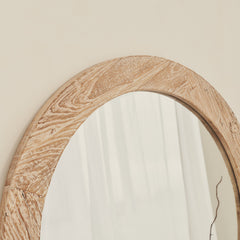 Elowyn - Large White Washed Elm Wood Round Organic Wall Mirror 100cm x 100cm