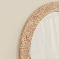 Elowyn - Large White Washed Elm Wood Round Organic Wall Mirror 100cm x 100cm