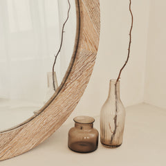 Elowyn - Large White Washed Elm Wood Round Organic Wall Mirror 100cm x 100cm