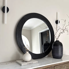 Elowyn - Large Black Elm Wood Round Organic Wall Mirror 100cm x 100cm