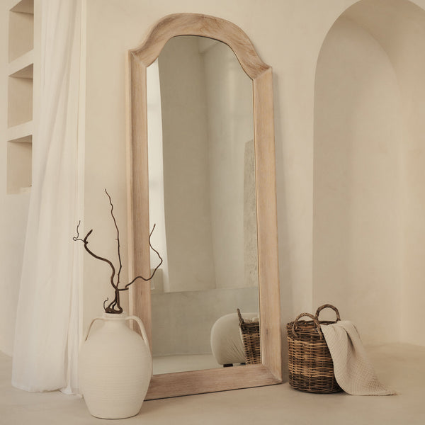 Francisco - Large Arched Full Length White Washed Wood Mirror 177cm x 79cm