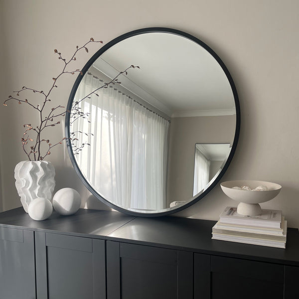 Higgins - Black Metal Modern Round Wall Mirror 100cm x 100cm