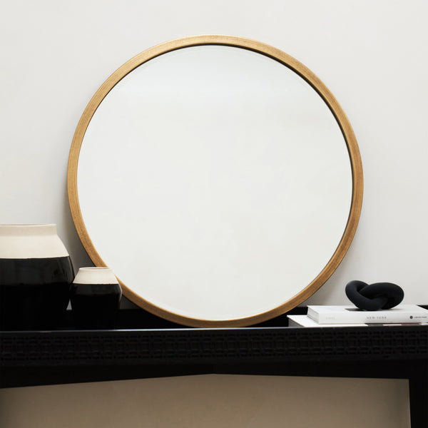 Higgins - Gold Metal Modern Round Wall Mirror 60cm x 60cm