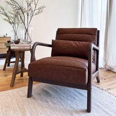 Hudson - Leather Accent Chair Windsor Tan Brown & Dark Wood