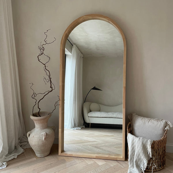 Lilia - Light Wood Organic Full Length Wooden Arched Mirror 170cm x 80cm
