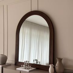 Luciano - Dark Wood Arched Overmantle Mirror 120cm x 100cm