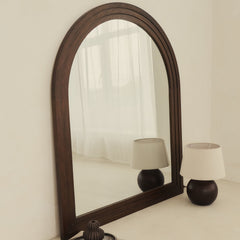Luciano - Dark Wood Arched Overmantle Mirror 120cm x 100cm
