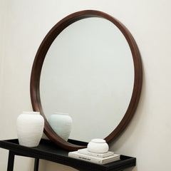 Tamara - Extra Large Walnut Round Wall Mirror 120cm x 120cm