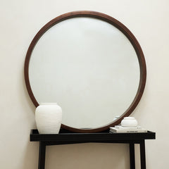 Tamara - Extra Large Walnut Round Wall Mirror 120cm x 120cm