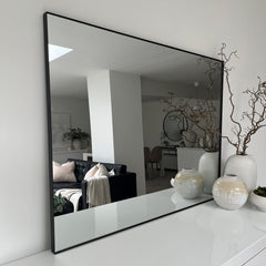 Theo - Black Rectangular Metal Large Wall Mirror 120cm x 90cm