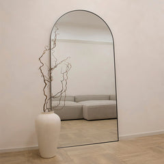 Theo - Full Length Black Arched Large Metal Mirror 180cm x 90cm