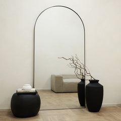 Theo - Full Length Extra Large Black Arched Metal Mirror 200cm x 100cm