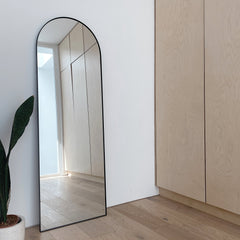 Theo - Full Length Black Arched Large Metal Mirror 170cm x 50cm