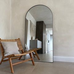 Theo - Full Length Black Arched Large Metal Mirror 180cm x 90cm