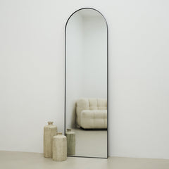 Theo - Full Length Black Arched Large Metal Mirror 170cm x 50cm