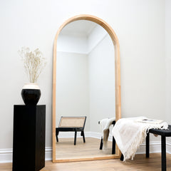 Lilia - Light Wood Organic Full Length Wooden Arched Mirror 170cm x 80cm