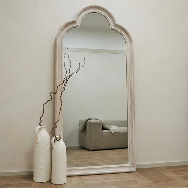 Melilla - White Washed Wood Arched Full Length Mirror 190cm x 99cm