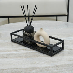 Brooklyn - Black Modern Rectangle Tinted Mirrored Decorative Tray