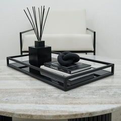 Brooklyn - Black Modern Large Rectangle Tinted Mirrored Decorative Tray