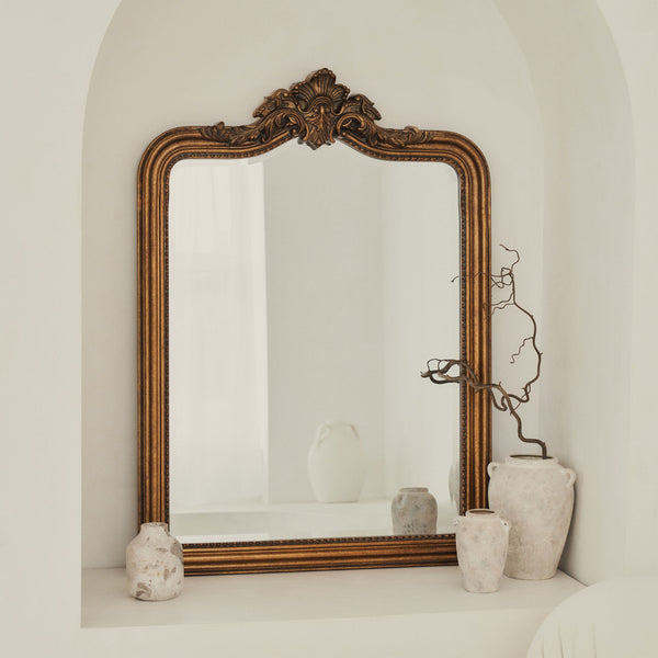 James - Large Gold Arched Wall Mirror 110cm x 80cm