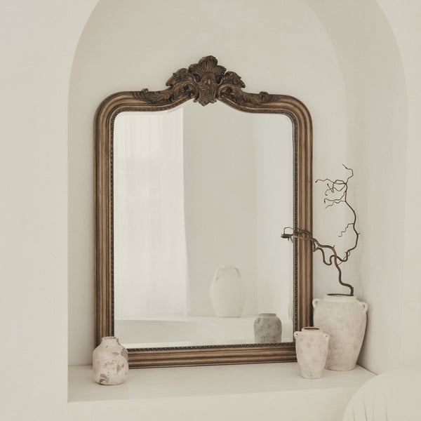 James - Large Washed Wood Arched Wall Mirror 110cm x 80cm