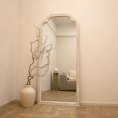 Elena - Full Length White Washed Wood Arched Mirror 170cm x 75cm